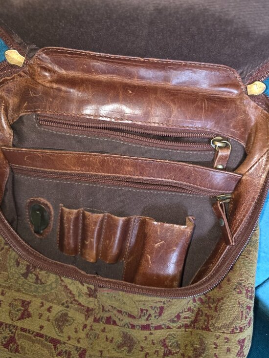 Vintage J. Jill Tapestry Leather Sling Bag Boho Southwestern Purse main image 12